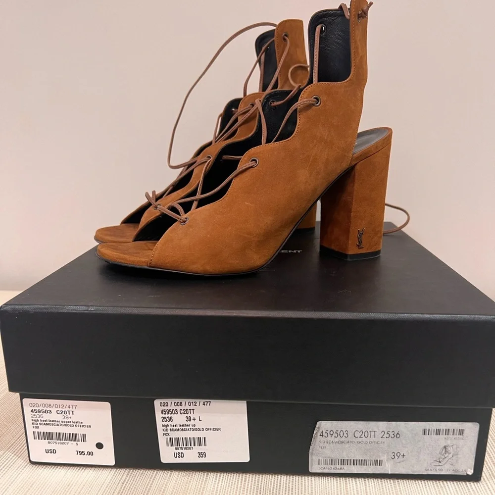 Saint Laurent Babies Suede Lace-Up Sandal, Tan. Size 39.5, gently used. - Picture 5 of 8